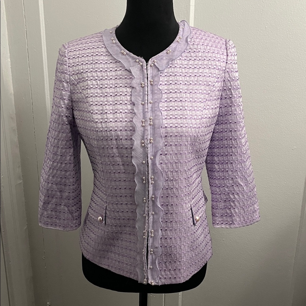 Dragon Collection lavender blazer with pearl-like embellishments
